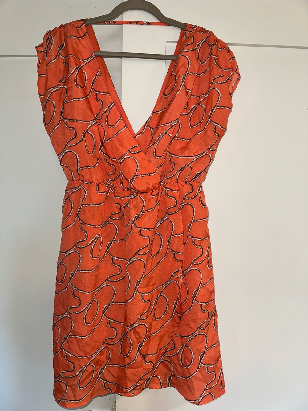 Jodi Kristopher Orange Abstract V-Neck Mini Dress